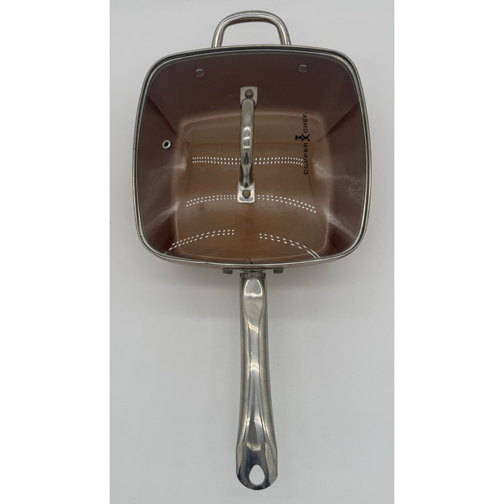 Copper Chef 9.5" Deep Square Skillet Frying Pan Steel Handle with Lid Pre Owned